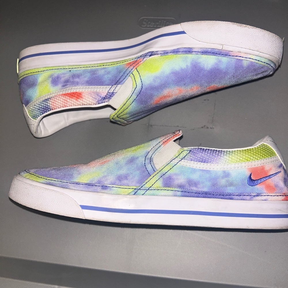 Nike blue and pink tie dye slip on trainers